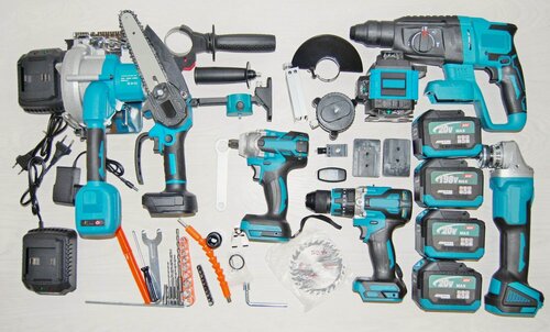 Изображение товара Аккумуляторный набор электроинструментов 7в1, бесщеточный,18В, 4 АКБ, 2 ЗУ, кейс