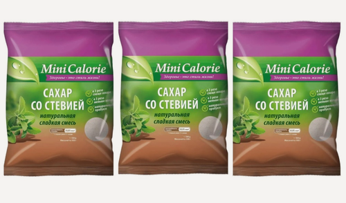 Изображение товара Сахар Mini Calorie со стевией, в 3 раза слаще сахара, 500 гр, 3 уп
