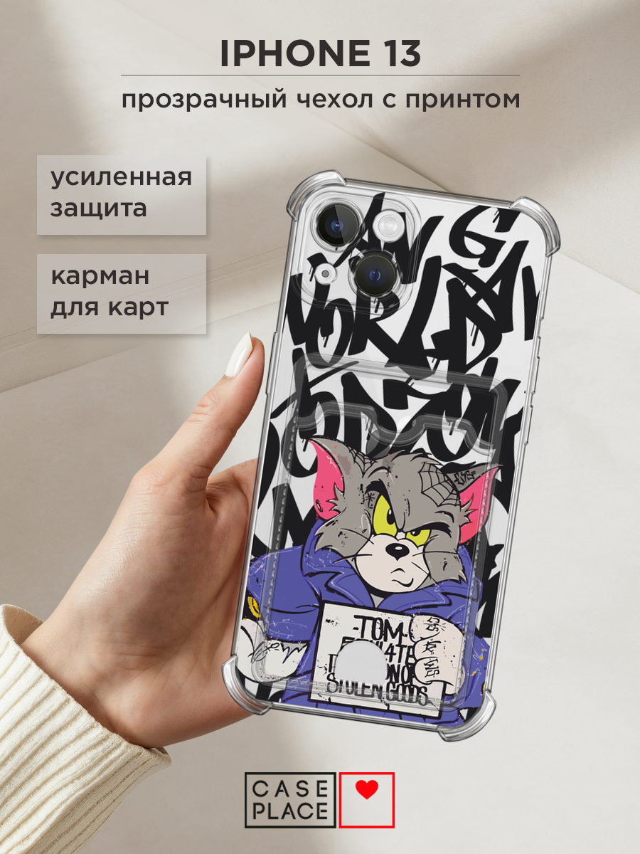 Чехол на Apple iPhone 13 (Айфон 13) с картой и принтом Том и Джерри