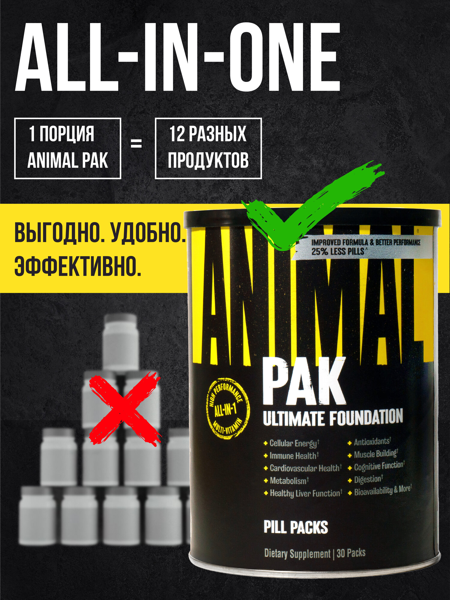 Изображение Витаминно-минеральный комплекс спортивный энимал ПАК Animal Pak, 30 порций, 8 таблеток
