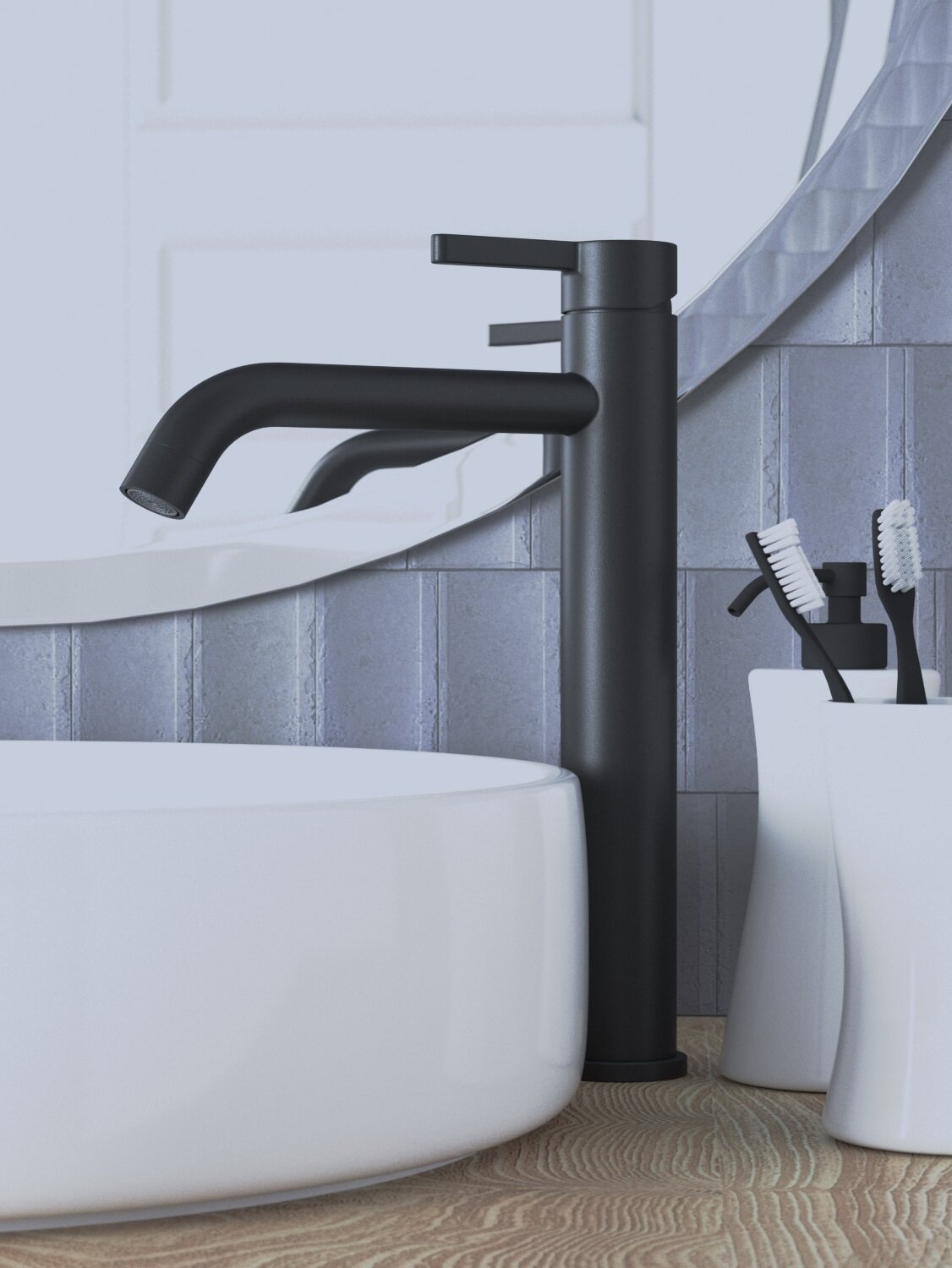 Смеситель VODA  Vessel  для раковины  нержавеющая сталь  высокий  цвет черный