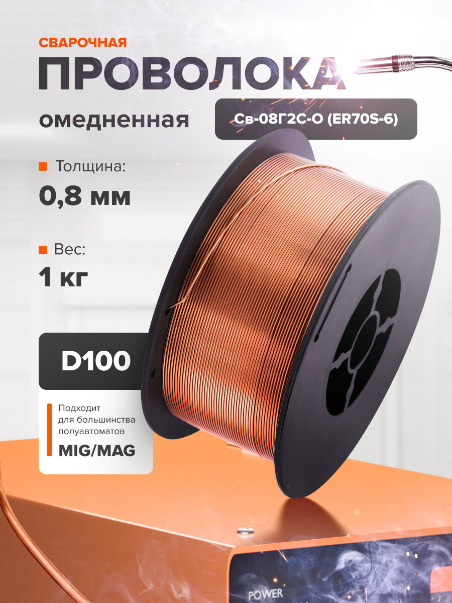 Сварочная проволока 0,8 мм REMIX 1 кг, омедненная, сплошное сечение PROV01