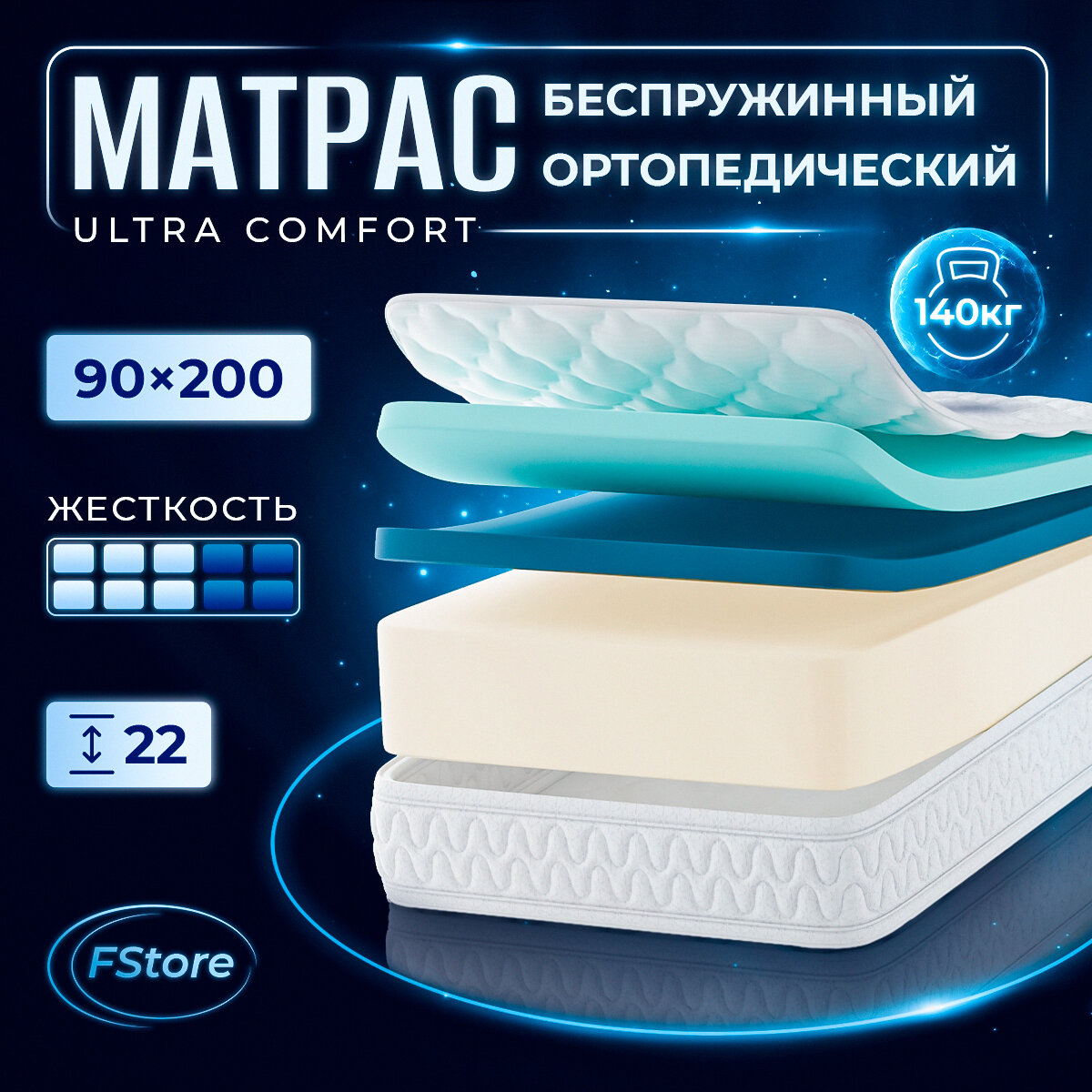 Матрас FStore Ultra Comfort, Беспружинный, 90x200 см