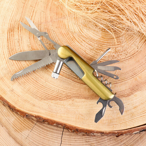 Нож многофункциональный 11в1, 15см, клинок 60/2мм, золотистый 10131563