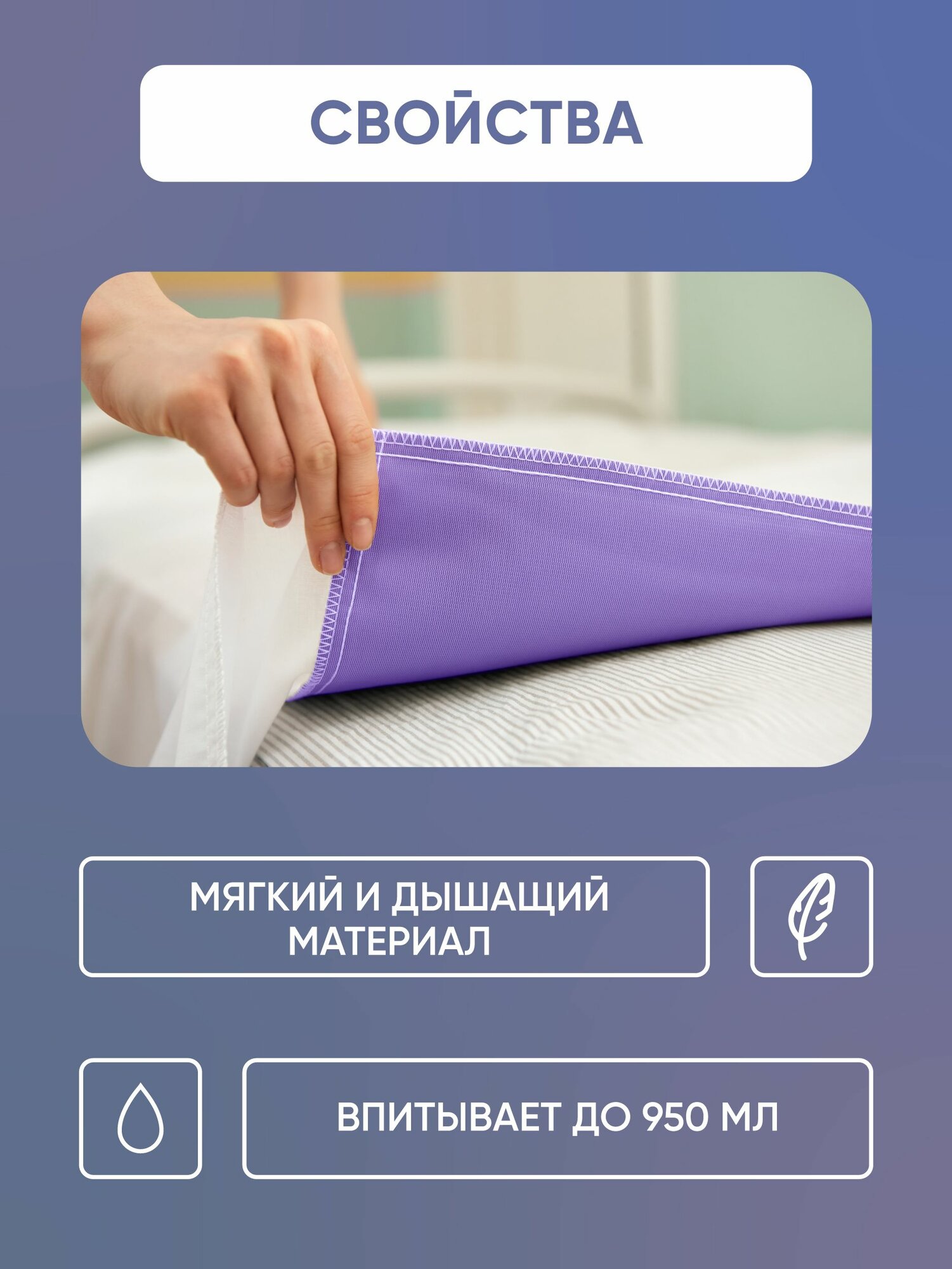 Пеленки Впитывающие Детские Многоразовая непромокаемая пеленка с крыльями BESIDE стеганная сиреневая 80x90 см, хлопок ПВХ, клеенка подкладная водонепроницаемая впитывающая простыня для детей, новорожденных, взрослых