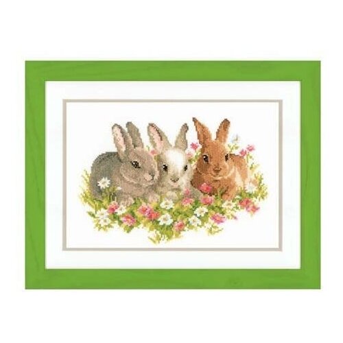 фото Набор для вышивания кролики в цветочном поле, 1 набор vervaco