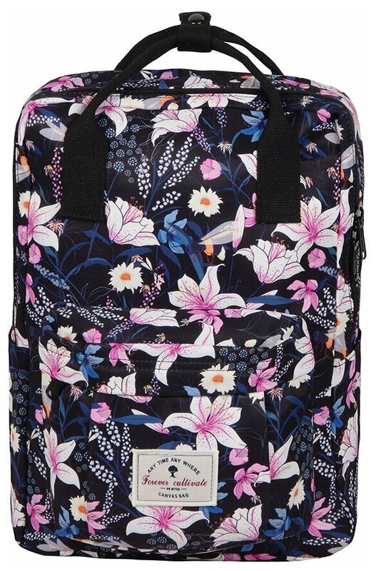 Рюкзак / Forever Cultivate / 9021 Сумка-рюкзак Розовые и синие цветы 38х14х28 см / чёрный