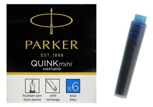 Parker Картридж Parker MINI для перьевой ручки с синими чернилами неводостойкими Washable, 6шт