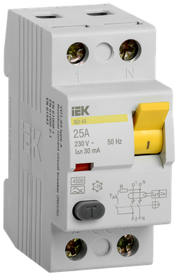 Выключатель дифференциального тока (УЗО) 2п 25А 30мА тип A ВД1-63 IEK MDV11-2-025-030 (3шт. в упак.)