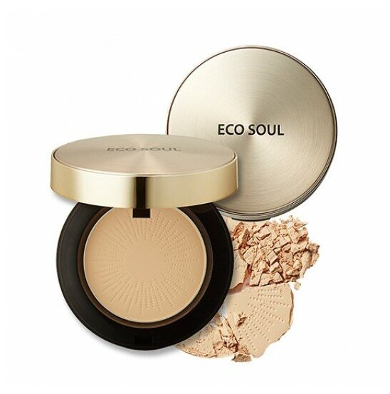 Компактная золотая пудра The SAEM Eco Soul Luxury Gold Pact №21 Light Beige (9 гр)