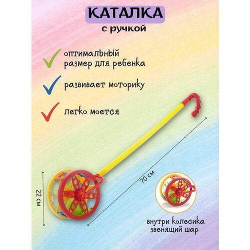 Каталка детская колесо с ручкой развивающие игрушки для мальчиков девочек ходунки подарок для детей