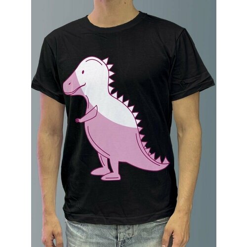 фото Футболка мужская черная из хлопка с dtf рисунком динозавры - 3645 будь на стиле