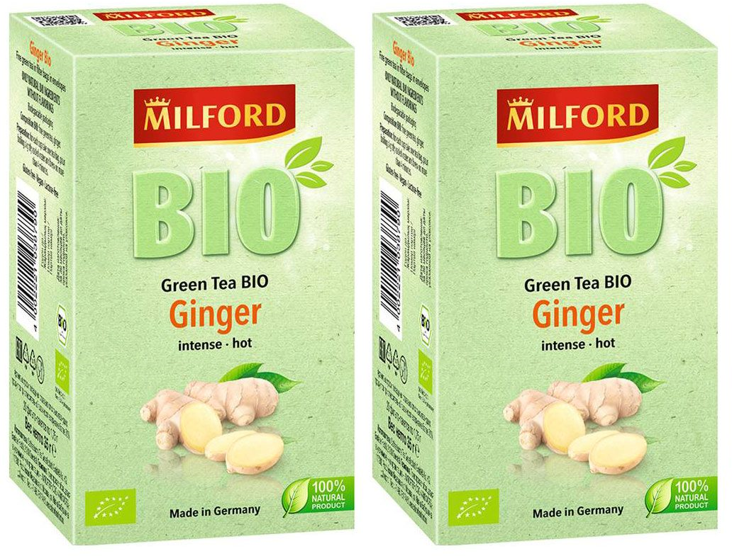 Чай зеленый MILFORD с имбирем БИО, 20x1,75 г 2 коробочки