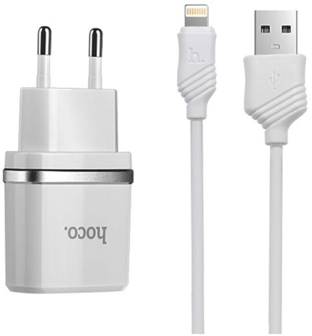 Зарядное устройство Hoco C11 Single USB, Lightning cable, 1.0A, белое