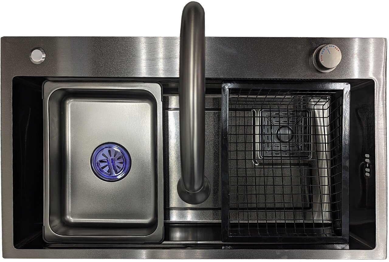 Мойка кухонная врезная Gerda 7546 BL, цвет графит, нержавеющая сталь, 750х450х220 мм - фотография № 4