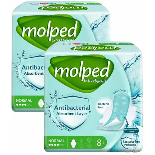 5070434-2шт, Гигиенические антибактериальные прокладки Molped Antibac Normal, 8 шт/уп