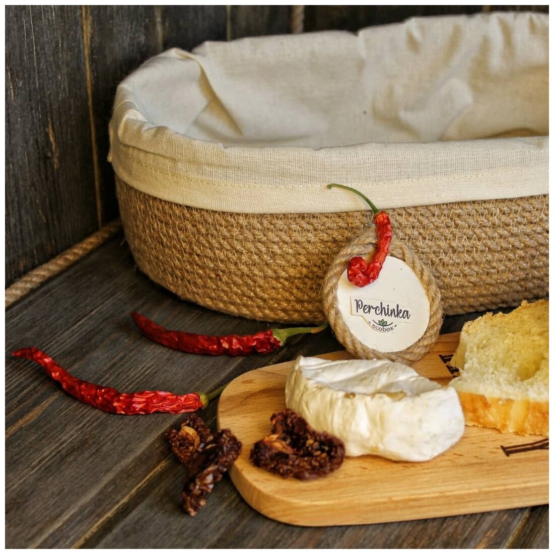 Хлебница Корзина для хранения хлеба из джута подача хлеба сервировка стола - фотография № 4