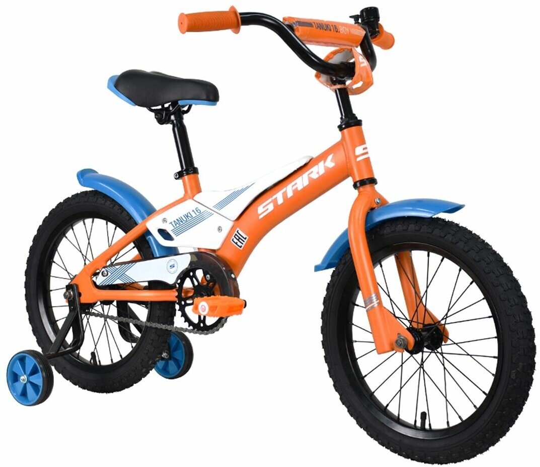 Велосипед Stark Tanuki 16 Boy (2023) (Велосипед Stark'23 Tanuki 16 Boy оранжевый/синий/белый, алюминий, HQ-0010153)