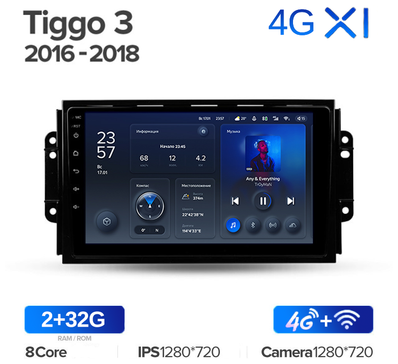 Штатная магнитола Teyes X1 Wi-Fi Chery Tiggo 3 2016-2018