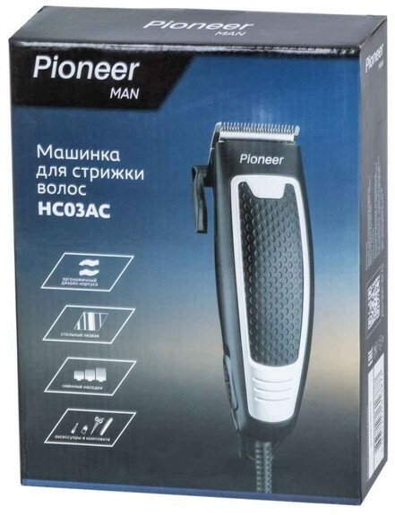 Машинка для стрижки Pioneer HC03AC (серебро/черный, сеть, 4 насадки) - фотография № 5