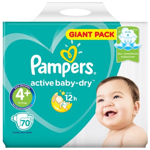 фото Pampers подгузники Active Baby-Dry 4 (10-15 кг) 70 шт.