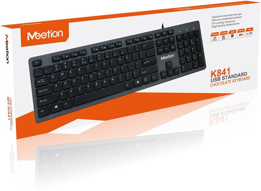 Проводная ультратонкая клавиатура MeeTion USB 15 м мембранная латиница/кириллица {MT-K841}