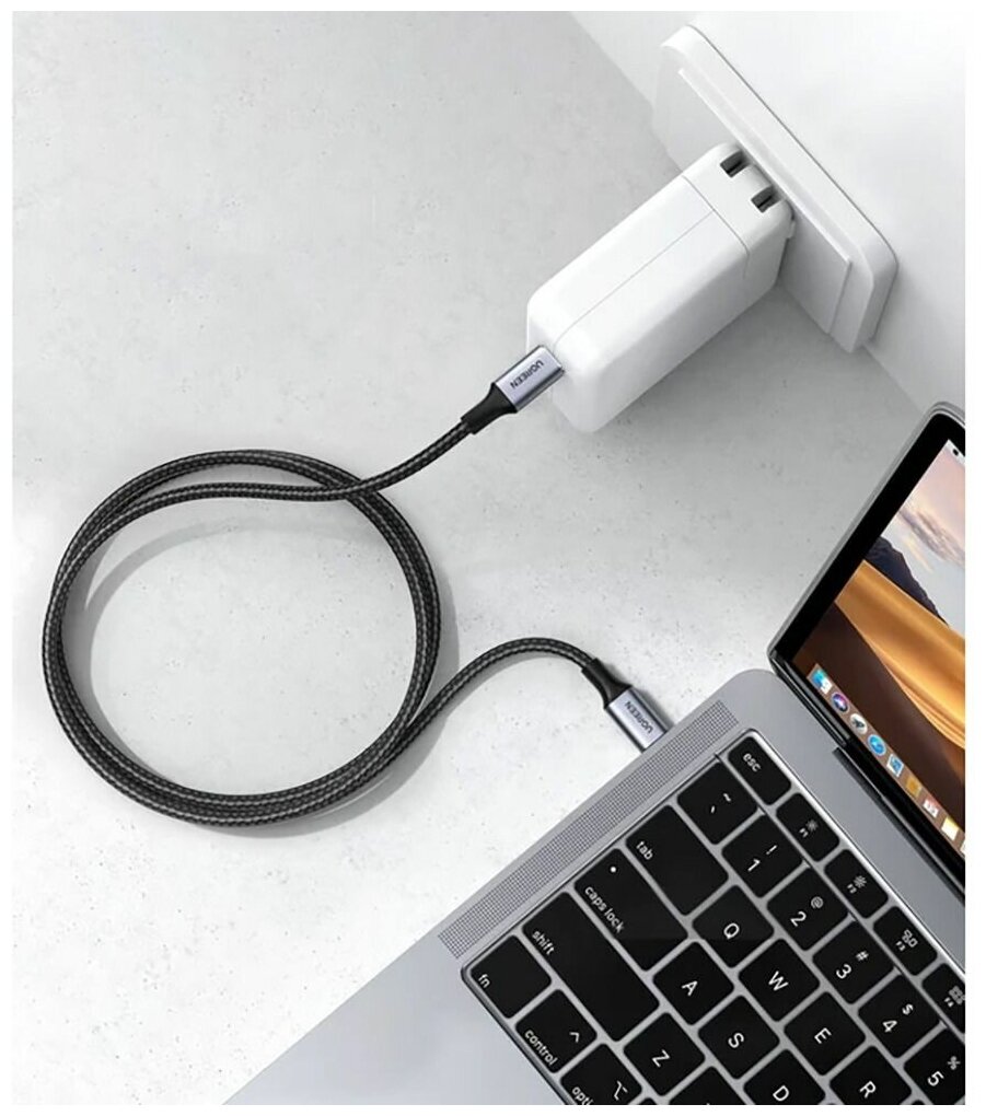 Кабель Ugreen USB C PD 100 Вт, в оплетке, цвет черный, 2 м (70429)