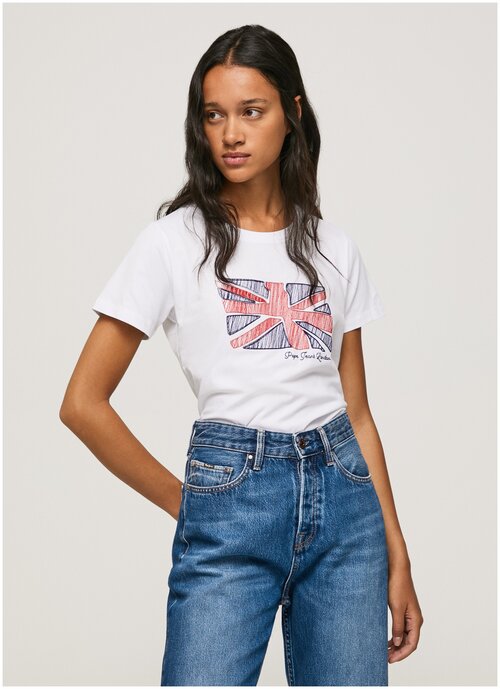 Футболка  Pepe Jeans, прямой силуэт, круглый вырез,  размер XL, белый