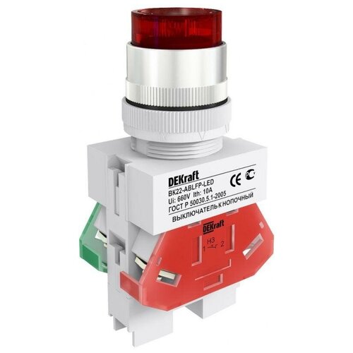 Выключатель кнопочный LED ABLFP ВК-22 d22мм 220В красн. | код.25027DEK | DEKraft (15шт. в упак.)