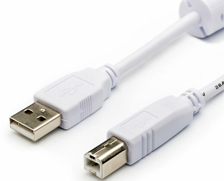 Аксессуар ATcom USB 2.0 AM/BM 2 Ferrite 5m White AT10109