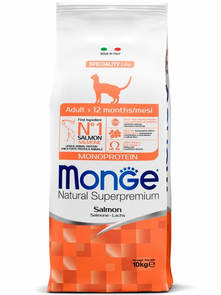 Cухой корм Monge Cat Speciality Line Monoprotein Adult для взрослых кошек из лосося, 10 кг