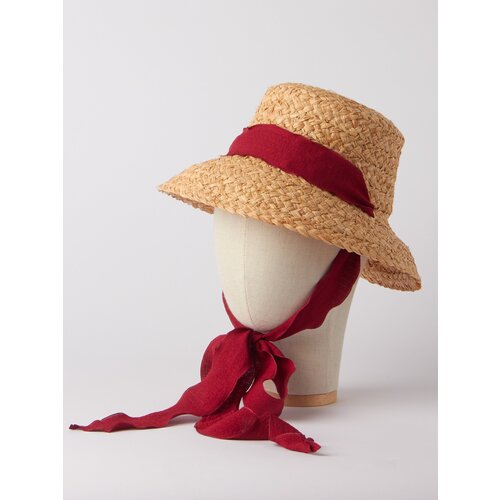Шляпа канотье  летняя, размер 50-51, красный, бежевый