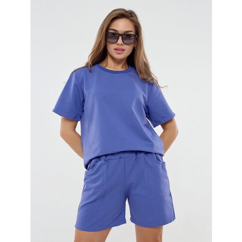 фото Костюм софия 37, футболка и шорты, повседневный стиль, оверсайз, размер 50, фиолетовый