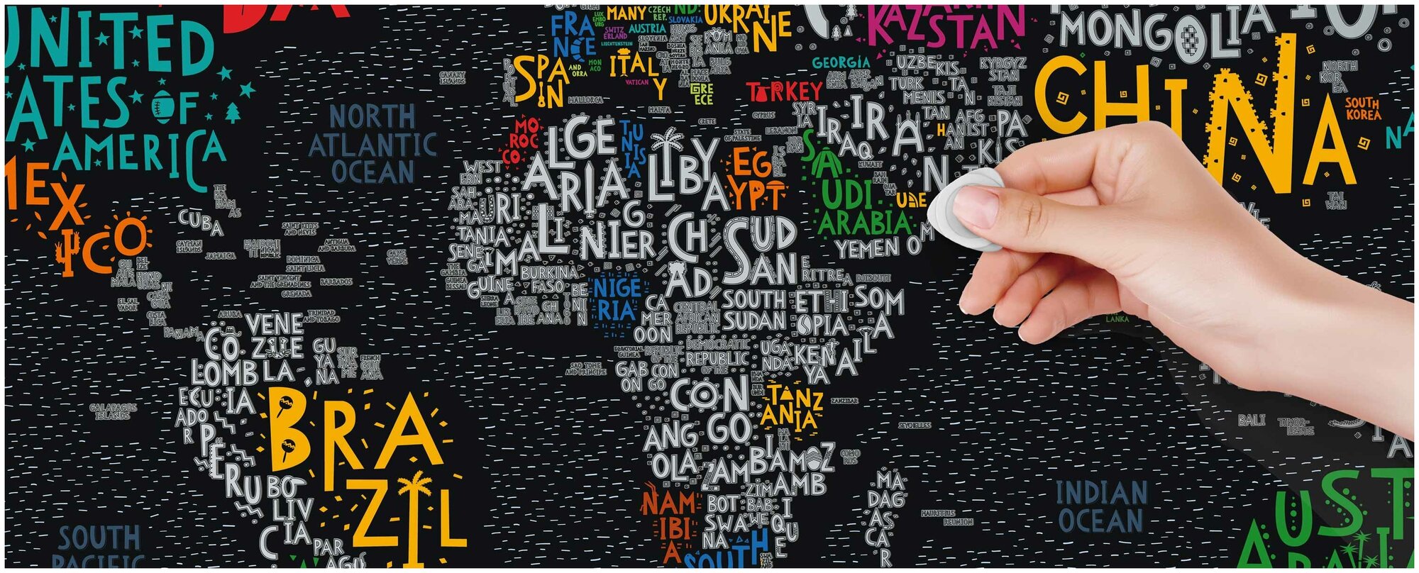 Скретч карта мира на стену в тубусе Travel Map Letters World
