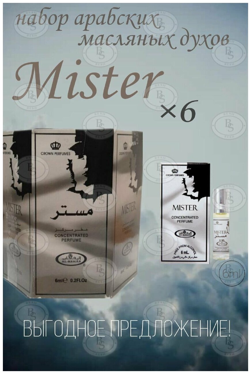 Арабские мужские масляные духи от Al Rehab, Mister 6 мл. 6 шт.