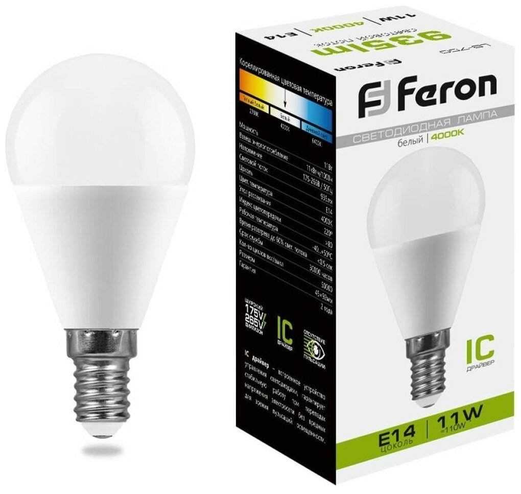 FERON Лампа светодиодная, 11W 230V E14 4000K, LB-750 25947