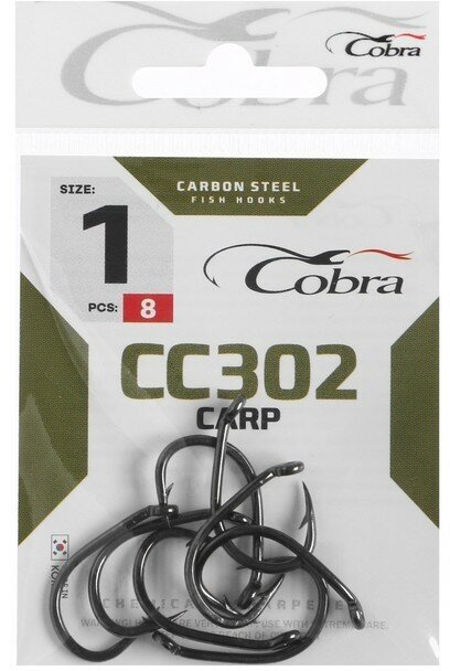 COBRA Крючки Cobra CARP, серия CC302, № 01, 8 шт.