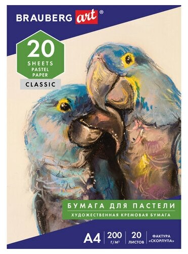 Бумага для пастели А4, 20 л, бумага слоновая кость гознак 200 г/м2, тиснение Скорлупа, BRAUBERG ART, 126306