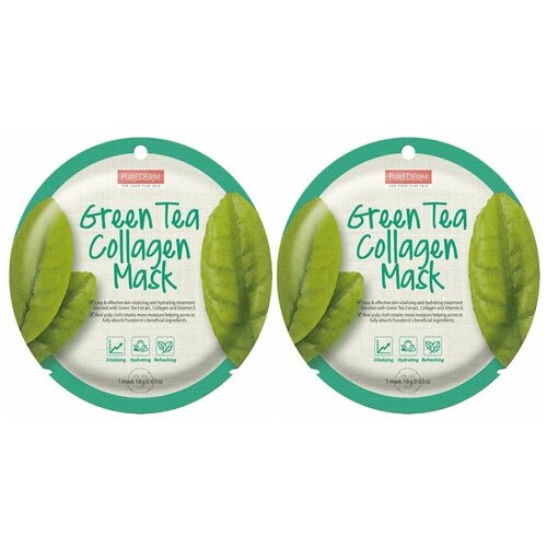 Купить Маска тканевая для лица Purederm коллагеновая с экстрактом зеленого чая 1 шт, 2 упаковки, Нет бренда