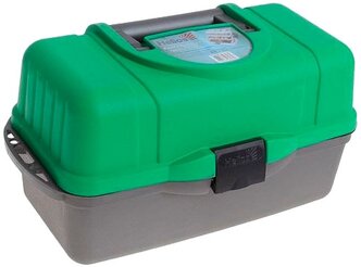 Ящик для рыбалки HELIOS трехполочный 43х22х24 см зеленый/серый