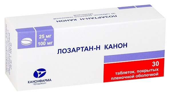 Лозартан-Н Канон таб. п/о плен., 25 мг+100 мг, 30 шт.