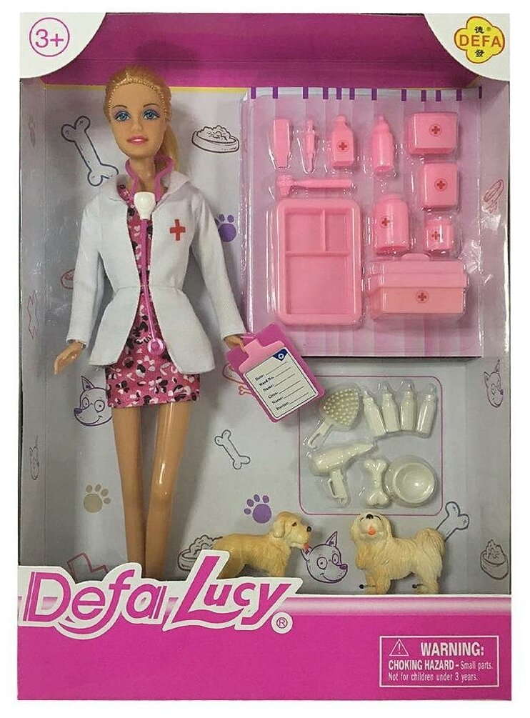 Кукла Defa Lucy Ветеринар (девушка) в наборе с 2 собачками и игровыми предметами, 29 см 8346d