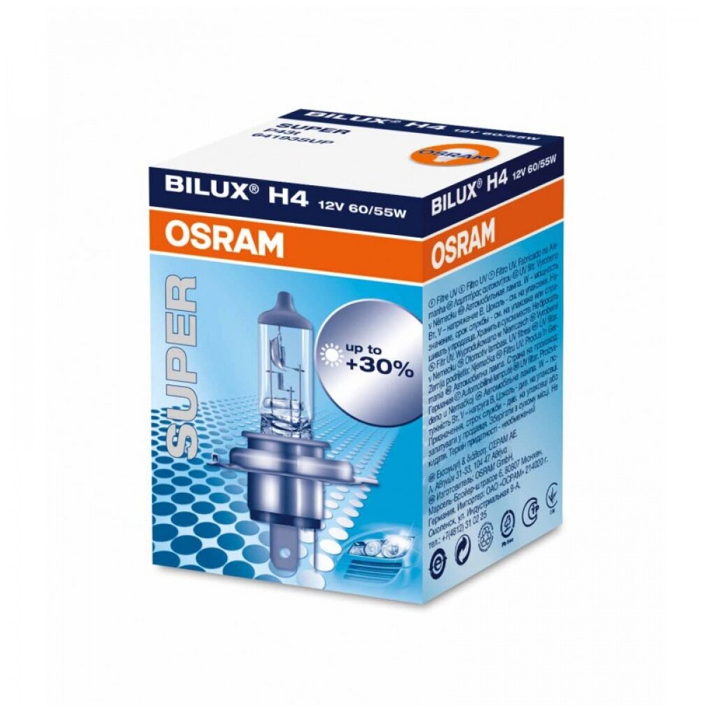 Лампа автомобильная галогенная OSRAM Super +30% 64193SUP H4 12V 60/55W P43t-38