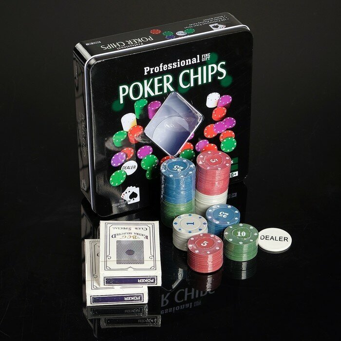Sima-land Покер, набор для игры (карты 2 колоды, фишки 100 шт.), с номиналом, 20 х 20 см