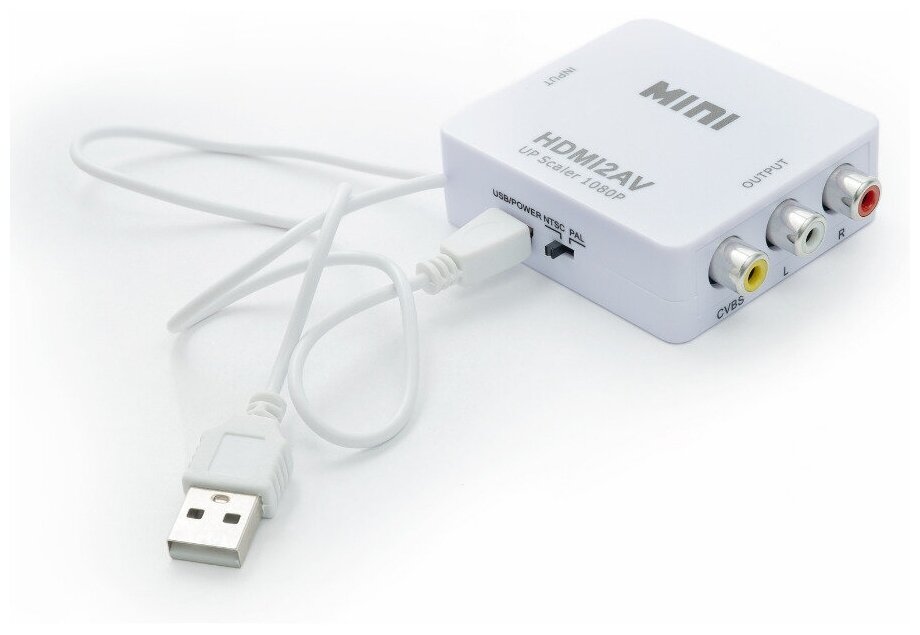 Переходник HDMI на AV HDMI-2AV CVBS, Конвертер mini тюльпан 3rca, PAL NTSC черный