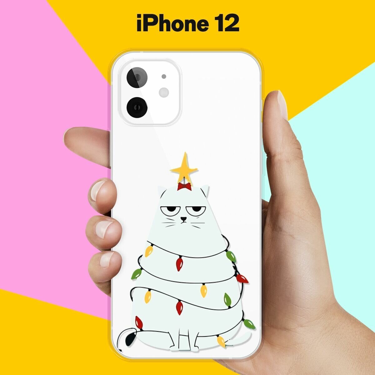 Силиконовый чехол новогодний "Ёлка-Кот" на Apple iPhone 12