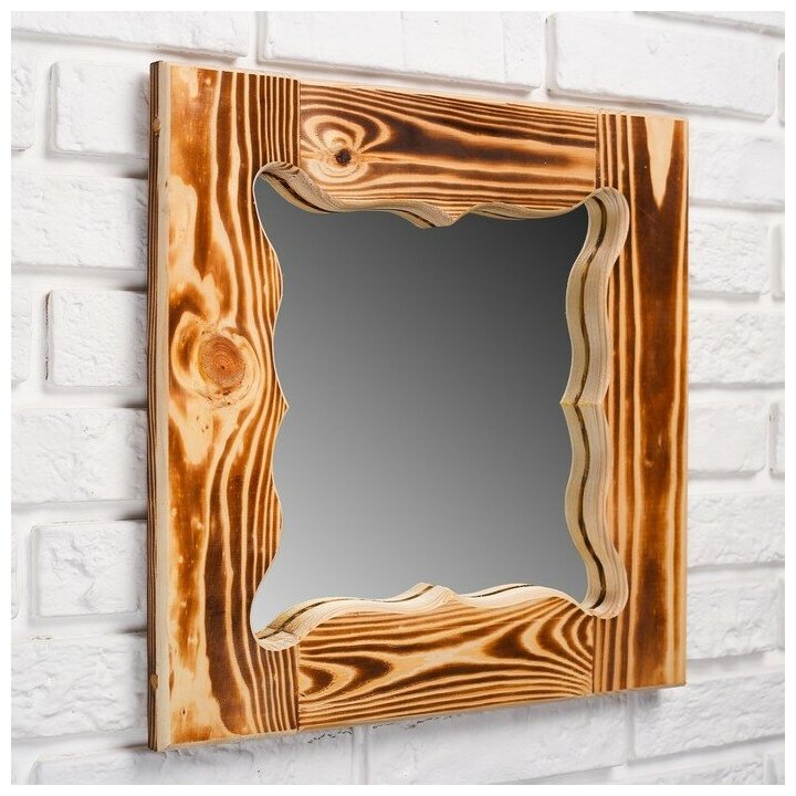 Зеркало резное "Бабочка", сосна, обожжённое, 40×40 см - фотография № 3