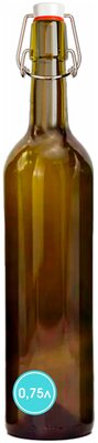 Бутылка бугельная винная с пробкой 0,75 литра, темное стекло / Пивная бутыль / Для масла / Для вина / Для настоек / Для сока / Для браги.