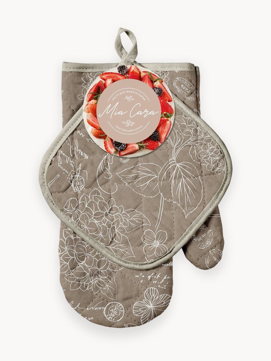 Mia Cara Прихватки для кухни Жозефина, набор рукавица 18х28 см и прихватка кухонная 18х18 см, хлопок