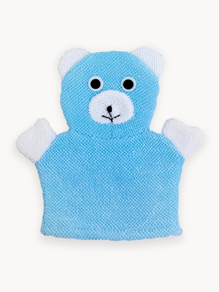 Мочалка варежка детская Доляна «Мишка», для купания, 22 см, цвет голубой
